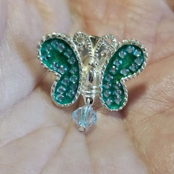 Avon Jewelry - Avon Birthstone March Aquamarine Butterfly Pin Silver Tone Vintage Lapel